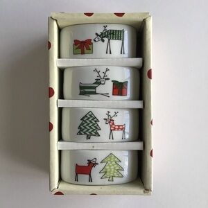 SET OF 4 Porcelain Reindeer Napkin Rings Christmas Holiday Xmas BIA Cordon Bleu